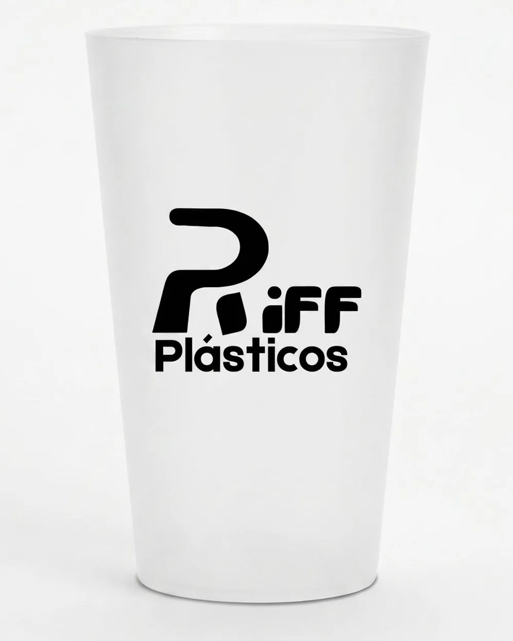 Vaso de Plásticos Riff con su logo impreso a 1 tinta, todo en negro
